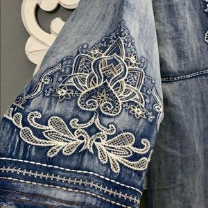 Women’s Chambray Western Rodeo Embroidered Dress L